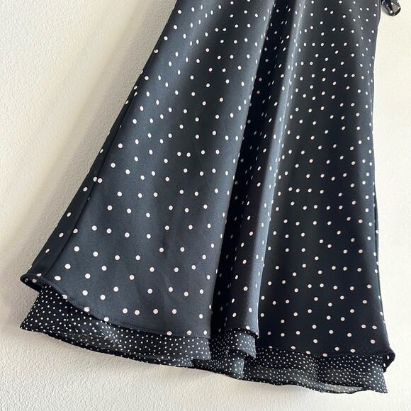 Vintage Polka Dot Dress Black Pink  Midi 90s Flutter Sleeve Petite Size 4 Retro - Picture 2 of 7